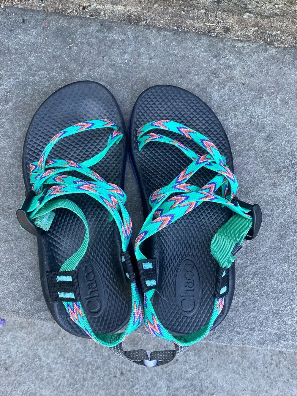 Chaco Kids Size 3 Teal Purple Black Strappy Sandals